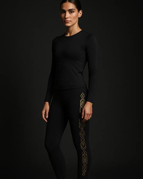 Studio 7/8 Legging with gold arabesque outer-leg taping