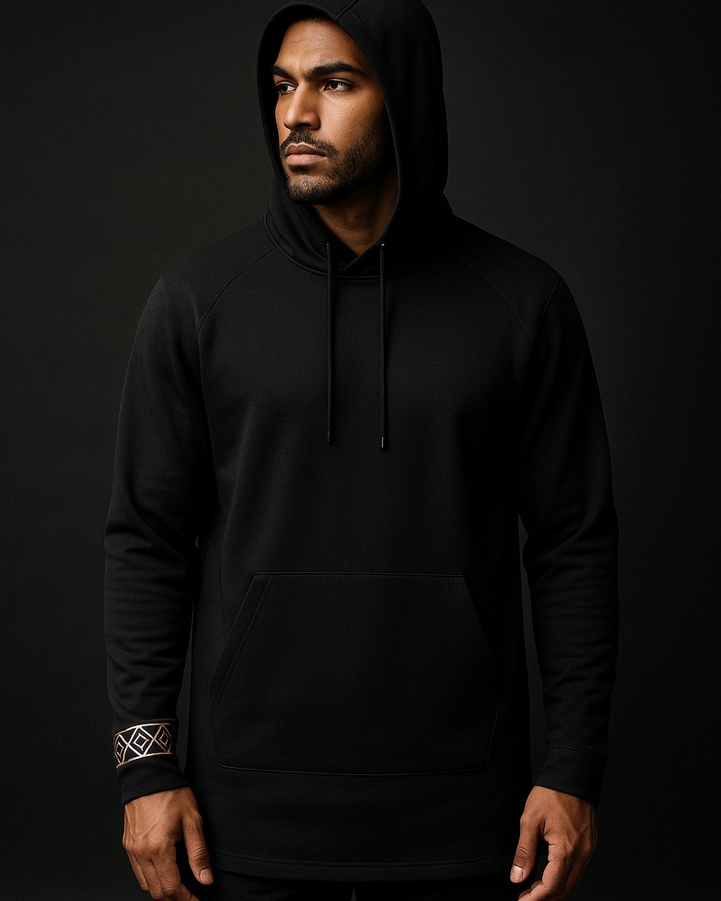Modest tech hoodie with gold cuff detail and jogger