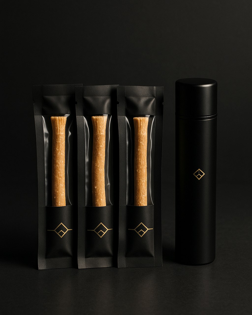 0G Miswak Kit — three vacuum-sealed miswak sticks with matte-black travel case